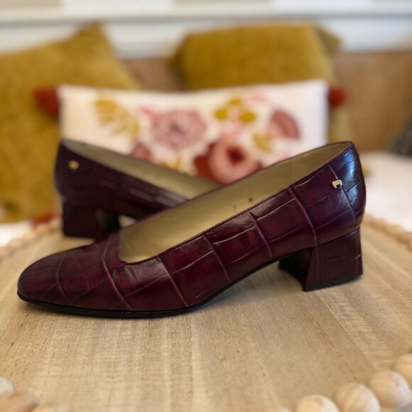 Etienne Aigner Burgundy Croc-Embossed Heels, Classic Vintage Style - Picture 1 of 12